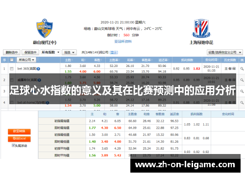 足球心水指数的意义及其在比赛预测中的应用分析