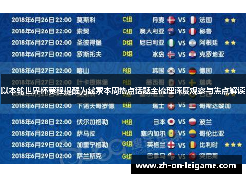 以本轮世界杯赛程提醒为线索本周热点话题全梳理深度观察与焦点解读